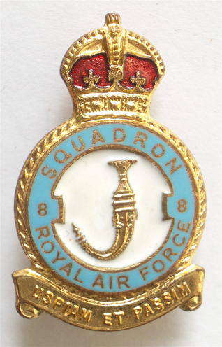RAF No 8 Bomber Squadron Royal Air Force badge c1940s