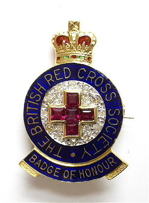 British Red Cross Society Badge of Honour Gold Diamond & Ruby Brooch.