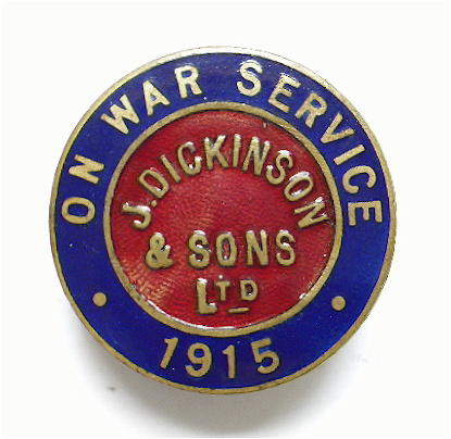 WW1 J.Dickinson & Sons Ltd Sunderland 1915 on war service badge