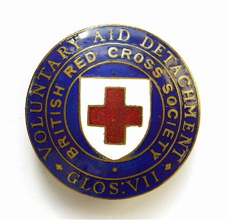 WW1 British Red Cross Society voluntary aid detachment Gloucester badge