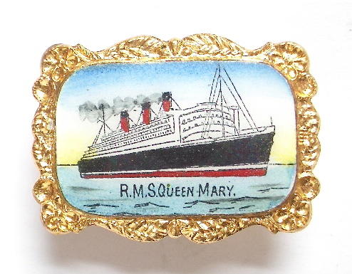 RMS Queen Mary Cunard White Star enamel picture badge