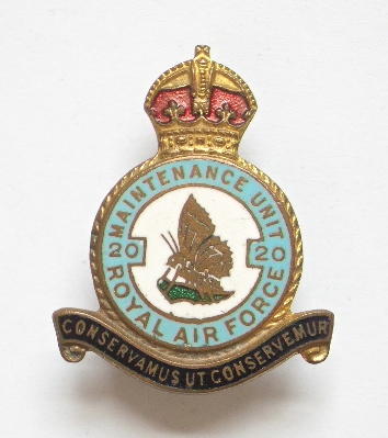 RAF No 20 Maintenance Unit Royal Air Force badge c1940s