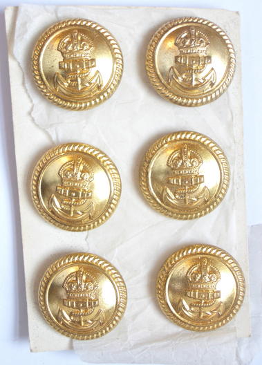 Royal Navy Officers pre 1953 six unissued gilt buttons on retailers card 