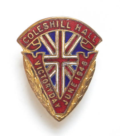 WW2 Victory Day June 1946 peace celebrations badge Coleshill Hall