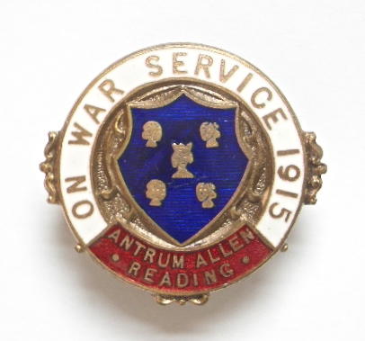 WW1 Antrum Allen Reading harness maker 1915 on war service badge