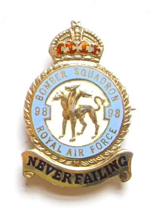 RAF No 98 Bomber Squadron Royal Air Force 1945 silver badge