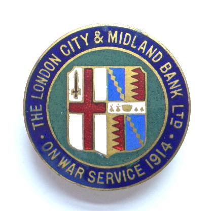 1914 London City & Midland Bank Ltd on war service badge