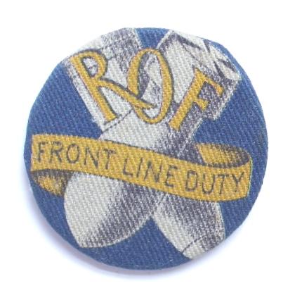 WW2 ROF Front Line Duty printed cloth overall badge
