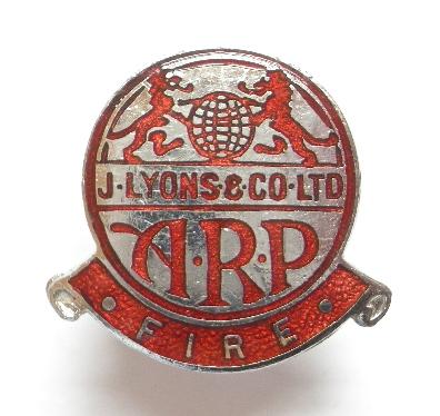 WW2 J.Lyons & Co Air Raid Precautions ARP Fire Watcher Badge