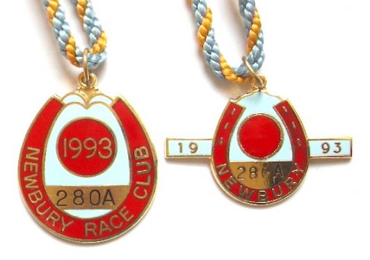 1993 Newbury Racecourse horse racing club badge pair