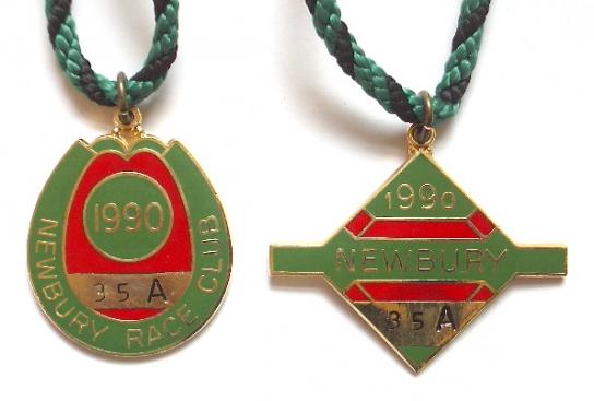 1990 Newbury Racecourse horse racing club badge pair