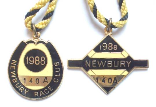 1988 Newbury Racecourse horse racing club badge pair