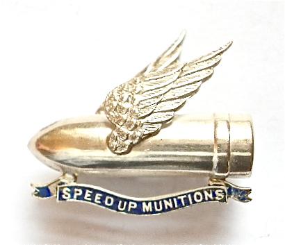 WW1 Speed Up Munition 1918 silver winged bullet on war service badge