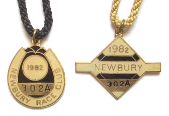 1982 Newbury Racecourse horse racing club badge pair
