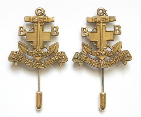 Boys Brigade officers bronze matching pair of collar badges 