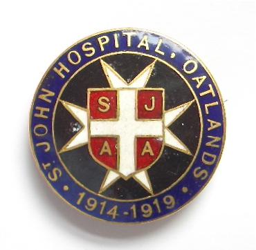 WW1 St John Hospital Oatlands 1919 war hospital tribute badge