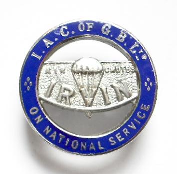 WW2 Irvin Air Chutes parachute company On National Service badge
