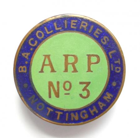 WW2 B.A. Collieries Ltd Nottingham Mine ARP home front badge