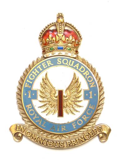 RAF No 1 Fighter Squadron 1979 hallmarked silver & enamel badge