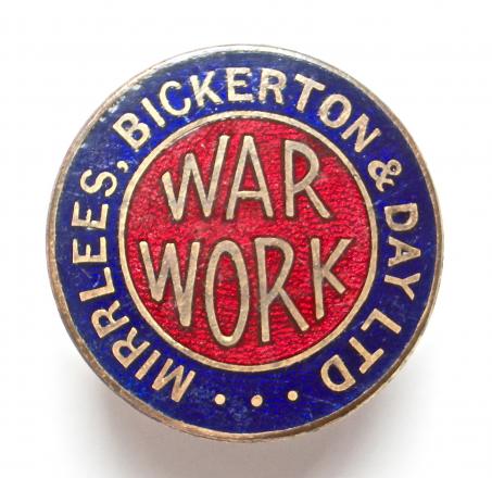 WW1 Mirrlees, Bickerton & Day Ltd on war servce badge