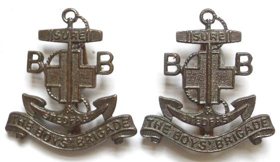 Boys Brigade officers bronze collar badges with blades W.D.Ltd Birm