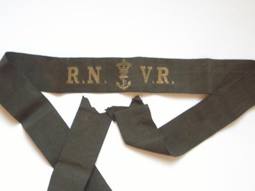 WW1 Royal Naval Volunteer Reserve RNVR cap tally ribbon badge