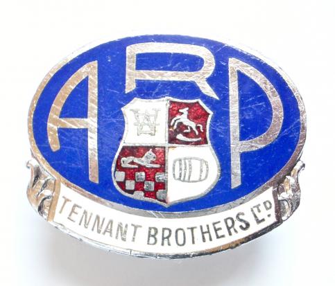 WW2 Tennant Brothers Ltd Brewery air raid precautions ARP badge
