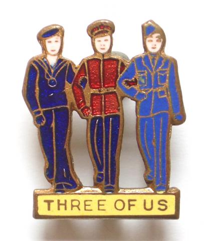 Three of Us Sailor Soldier Airman song sheet music badge c1940s