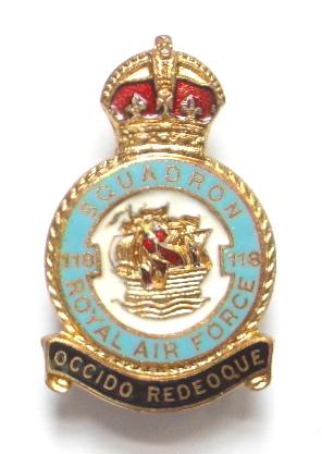 RAF No 118 Fighter Squadron Royal Air Force Badge c1940s