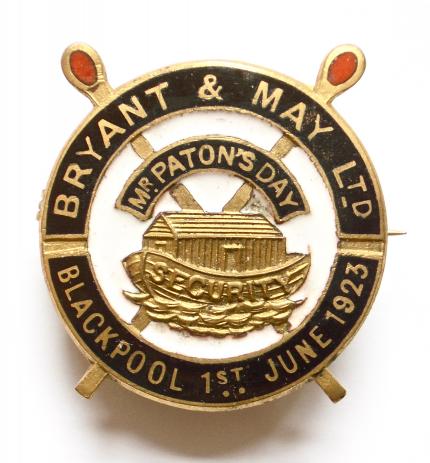 Bryant & May matches 1923 workers excursion to Blackpool advertising badge