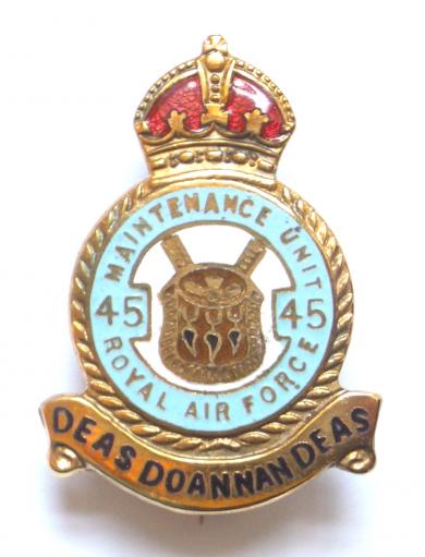 RAF No 45 Maintenance Unit Kinloss Royal Air Force Badge c1940s