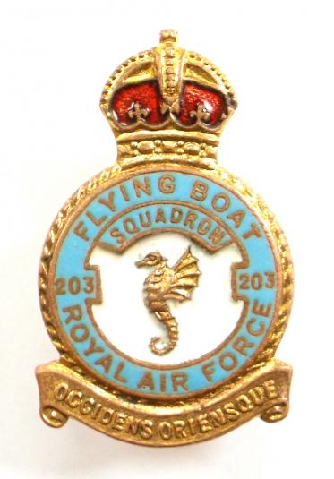 RAF No 203 Flying Boat Squadron Royal Air Force Badge circa 1940's by Miller.