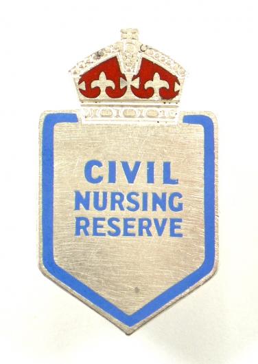 WW2 Civil Nursing Reserve silver & enamel nurses badge
