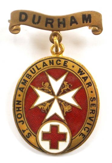 WW1 Durham BRCS & Order of St John overseas war service badge