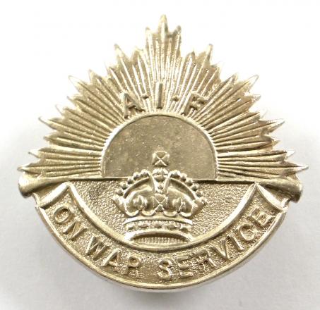 WW1 Australian Imperial Force 1919 silver on war service badge