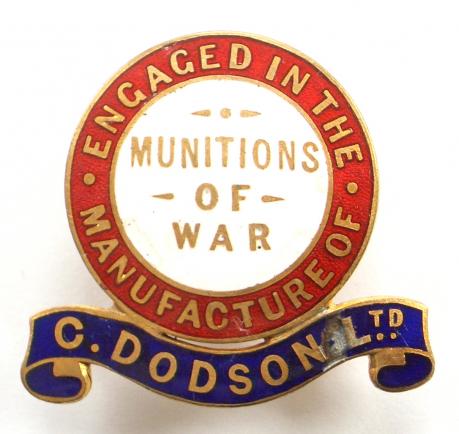 WW1 Christopher Dodson Ltd munition worker war service badge