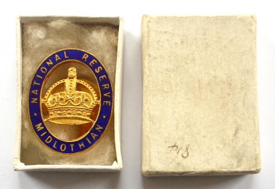 WW1 National Reserve Midlothian Scottish home front badge