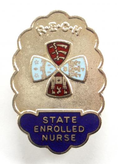 Royal Eastern Counties Hospital state enrolled nurse badge