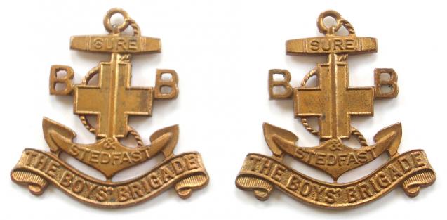 Boys Brigade officers bronze matching pair collar badges 