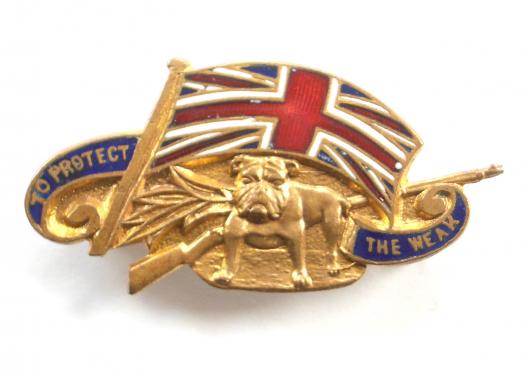 WW1 British Bulldog Rifle & Union Jack to protect the weak badge