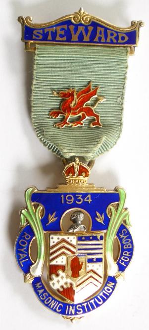 Royal Masonic Institution For Boys Wales 1934 Steward Jewel