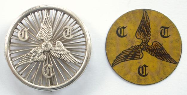 Cyclists Touring Club CTC winged cycle wheel badge and 1891 certificate