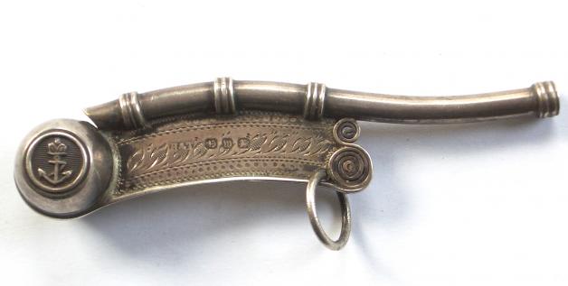 Royal Navy Bosuns Whistle 1896 hallmarked silver Victorian