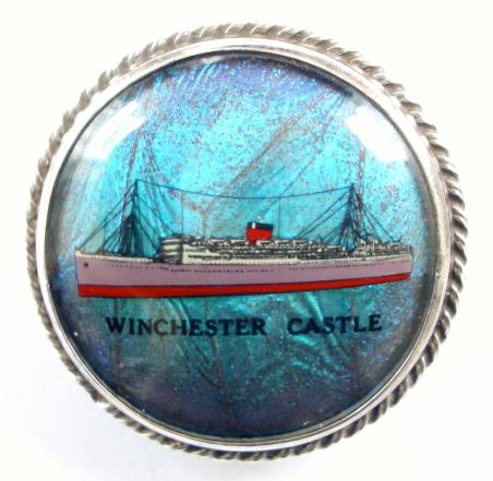 RMMV Winchester Castle shipping line silver picture badge c1930s