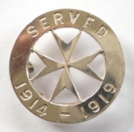 WW1 St.John Ambulance Served 1914 -1919 silver war service badge