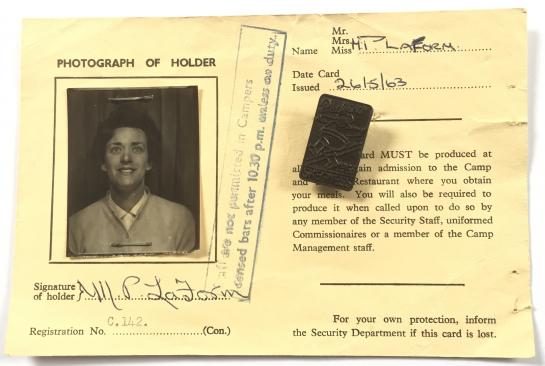 Butlins 1963 Skegness holiday camp concessionaire badge & ID card
