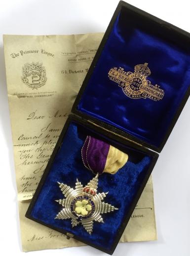 1900 Primrose League Grand Star award badge case and diploma