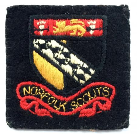 Norfolk Boy Scouts 1st pattern embroidered felt cloth county badge