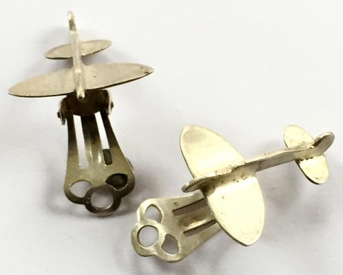 WW2 Spitfire Fighter Plane earring badges made from salvaged metal