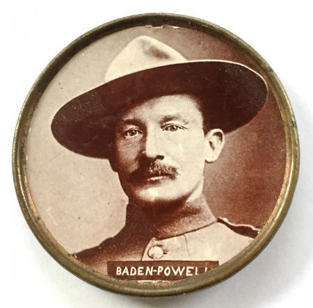 Baden Powell Boer War patriotic celluloid tin button badge